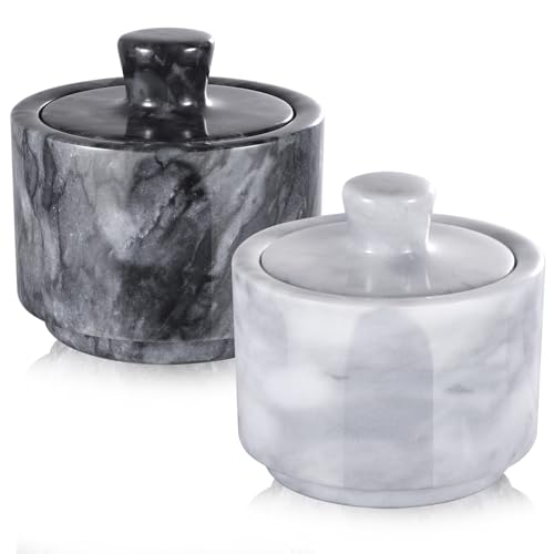 RingsTown Natural Marble Spice Jar Set of 2 with Lids,