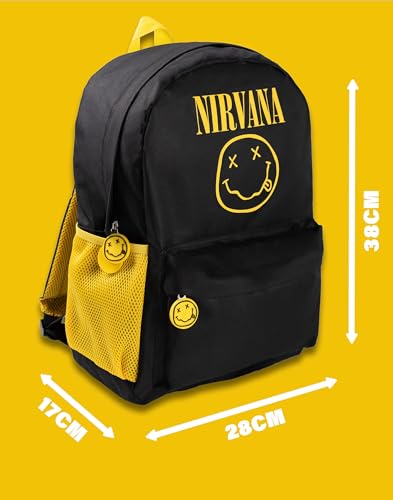 Nirvana Unisex Black Logo Backpack | Durable Fabric with Front Pocket & Side Mesh Pockets Bag Music Band Merch2