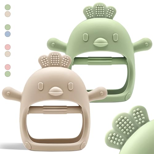 Image of Komfy LilLove 2 Pack Baby Teething Toys for 0-6 & 6-12 Months, Food Grade Silicone Teething Mitten Anti-Drop Wrist Hand Teether, BPA Free, One-Piece, CPC Certified Baby Chew Toys for Sucking Needs