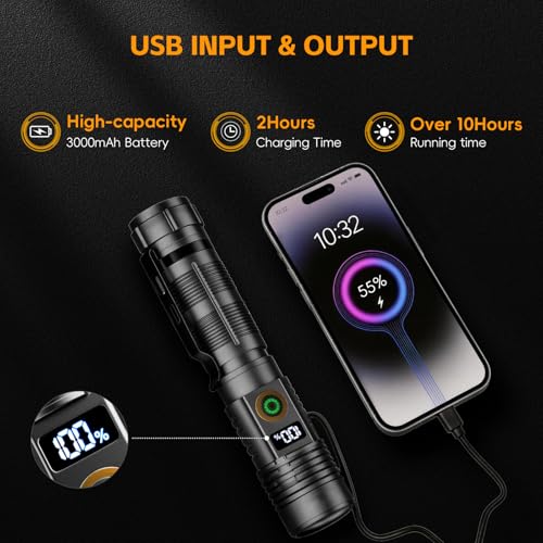 Hoxida Rechargeable Flashlights 2 Pack, 6 Modes Zoomable Powerful Tactical Linternas with LCD Digital Display, Super Bright High Lumens Handheld Magnetic Flashlights for Home Emergencies Camping — view 4