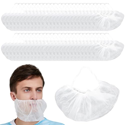 NOPKESV 100x PP-Bartnetz Einweg Bartbinde Barthaube mit elastischem Gummizug Bartschutz Maske lebensmitteltauglich Bartschutz Hygiene Beard Mask (52 cm) (Weiß)