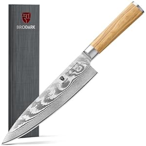 Damascus Chef Knife 8 Inch,Japanese Kitchen Knife with VG10 Steel Core,Ultra Sharp Professional Chef’s Knife,Olive Wood Handle,High Carbon Stainless Steel Cooking Knife,Boxed
