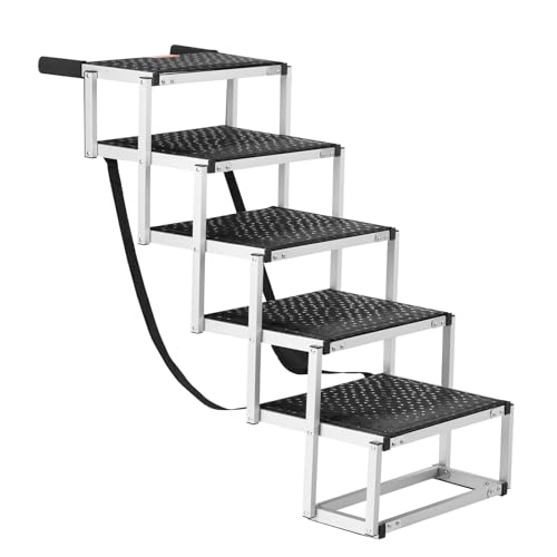 VEVOR Dog Stair for Cars, Wide 4-Step Dog Car Steps, Folding Ramp with Nonslip Surface, Portable Pet Steps Lightweight Aluminum for SUV and Truck, Supports up to 150 lbs by VEVOR - Image 4