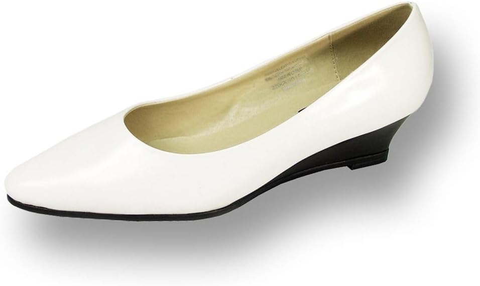 Peerage Gloria (LP8037) Women Wide Width Leather Wedge Nice Pumps White 8.5