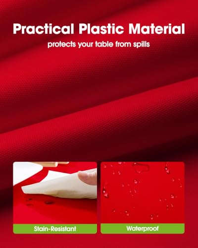 Image of Pureegg Plastic Table Cloth Disposable 10 Pack, 54 x 108 Inch Table Cloths, Valentines Day, Thanksgiving, Christmas Decorations, Fall Tablecloths, Rectangle, Plastic Cover, Leakproof & Sturdy, Red