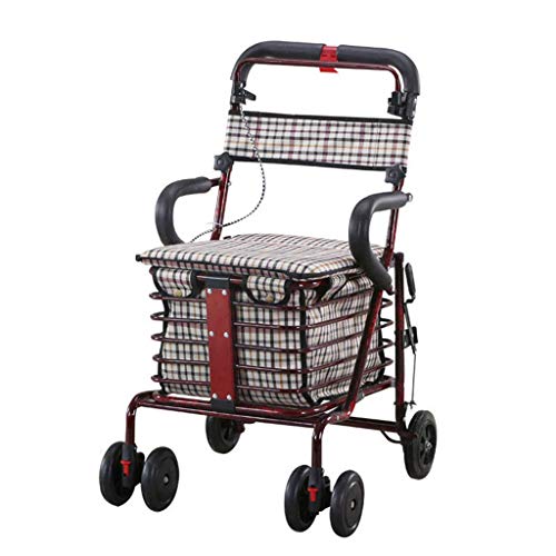 Mnjin Carrito de Compras Plegable Trolley Ayudante para Personas Mayores Silla de Ruedas Plegable Asiento de Seis Ruedas con Carrito de Compras, Andador para Personas Mayores Carga de 80 kg Cover