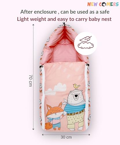 Image of NEW COMERS Baby Bedding Set for New Born Cotton 6 Pieces Foldable Set with Pillow Bolster Mosquito Net | Baby Playmat and Cot |Toddler Mattress - 85X52X6 cm (Upto 18 Months) | (Peach)