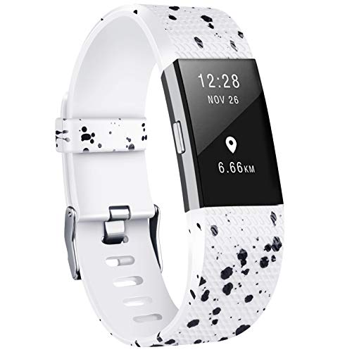 Yandu Correa de repuesto para Fitbit Charge 2, correas de reloj suaves y cómodas para Charge 2 (puntos negros, grandes)