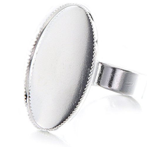 TOOGOO(R) 10 Bagues Reglable Support Cabochon Ovale argente 18.3mm