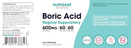 Image of Nutricost Boric Acid (600mg) 60 Capsules GMO-Free (Pack of 3)