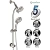 Egretshower Handheld Showerhead & Rain Shower Combo for Easy Reach, 27.5" Drill-free Stainless Steel Slide Bar, 5”of 5-setting Handheld Shower and Showerhead, with 5ft Hose -Brush Nickel