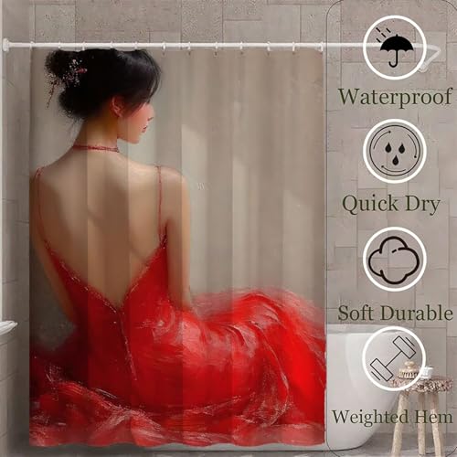 Rideau de douche 180x240 cm rouge en tissu polyester imperméable - 3