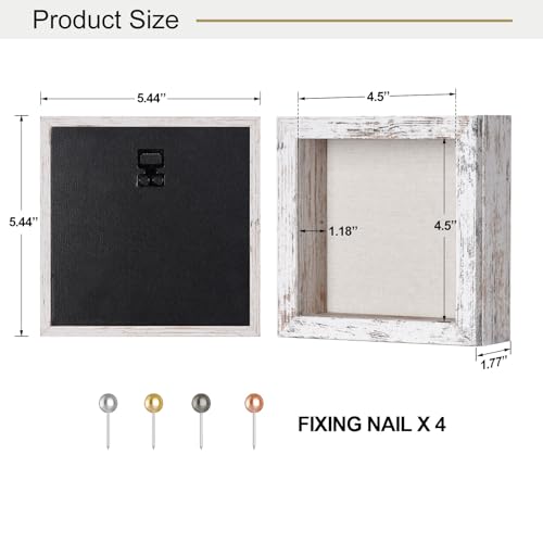5x5 Shadow Box Frame with Linen Back - Sturdy Rustic Memory Display Case of Flower, Pictures, Medals and More, Distressed White