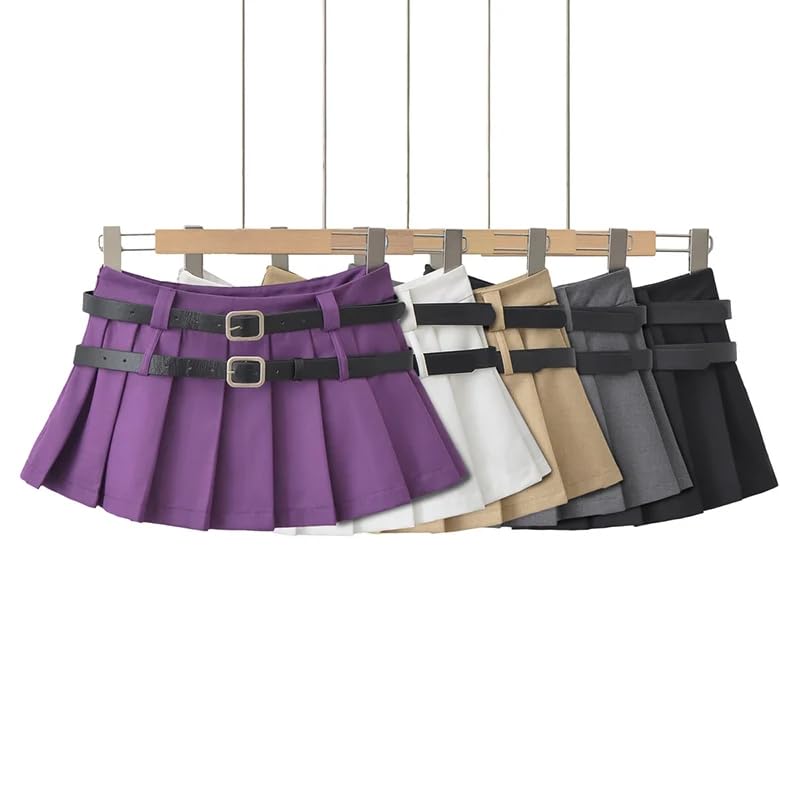 Gonne Corte da Donna - Minigonna A Trapezio A Vita Alta Casual Estiva Moda Tinta Unita Pieghettata Temperamento Irregolare Tutto-Fiammifero Streetwear