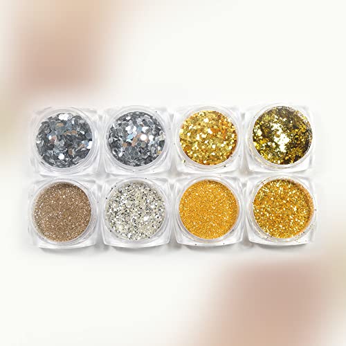 PHOGARY Grob Bastel Glitzer, Gold Silbe Nail Glitter, Nagel Glitzer Festival Holographic Glitzerpulver für Gesicht, Glitzerpuder für Nagel HaarsträHnen Basteln Party Make Up, 1g/Box 8 Pcs
