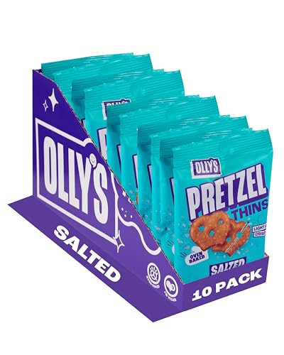 Ollys Pretzel Thins Salted 35g (Pack of 10) Handy Snack Pouches Healthy Plant-Based Vegan Snacks for Dipping Low Calorie Snacks Low Fat Source of Fibre No Preservatives