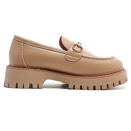 Image of Platform Loafers for Women Chunky Heel Lug Sole Loafers Slip ons Round Toe