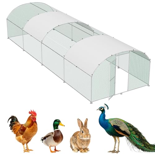 LZQ Enclos pour poulailler, 3 x 8 m, en métal galvanisé, avec toit, résistant à l'hiver et aux intempéries, pour lapins, canards, extérieur, pour petits animaux