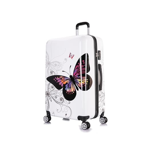InUSA Butterfly Print Luggage with Spinner Wheels | Durable Lightweight Hardside Suitcase | Travel Bag with Handle and Trolley | 28-Inch Large Checked luggage