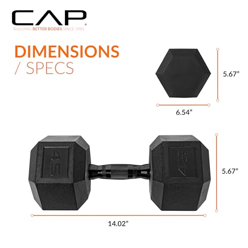 Image of CAP Rubber Coated Dumbbell Weights, Free Weights for Home Gym Strength Training, Anti-Roll Hex Dumbbells with Black, Chrome & Comfort Grip Handles, Singles