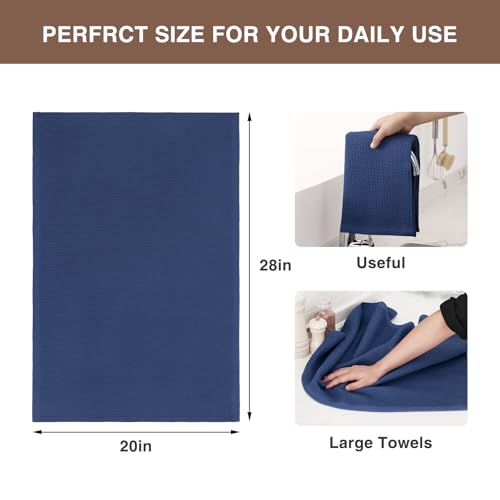 Image of Homaxy 100% Cotton Oversized Waffle Weave Kitchen Dish Towels, Ultra Soft Absorbent Quick Drying Cleaning Towel, 20 x 28 Inches, 4-Pack, Navy Blue