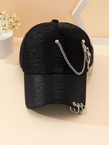 Gorra de béisbol decorativa con anillos y cadenas para mujer miniatura 2