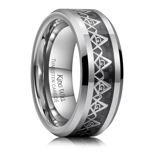King Will 8mm Silver Freemason Masonic Tungsten Rings Polished Beveled Edge Ring, Size 12