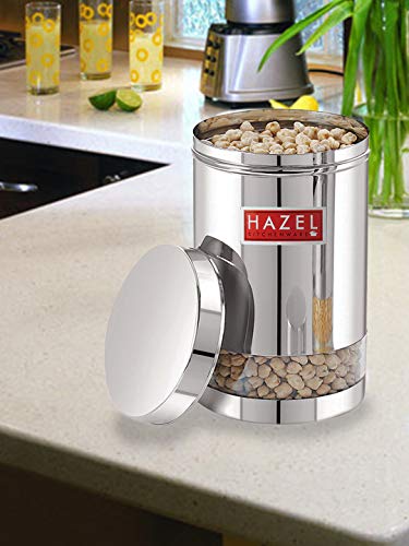 Image of HAZEL Stainless Steel Transparent Glossy Finish See Through Container, Silver, 1 PC, 1700 Ml