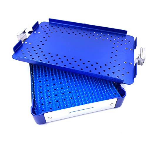 Blue Color Ophthalmic ENT Instruments Disinfection tary Sterilization Tray case with Silicone mat Sterilization Box ultrasonic Basket Tray case ultrasonic Cleaning Washing Sterilization Cases