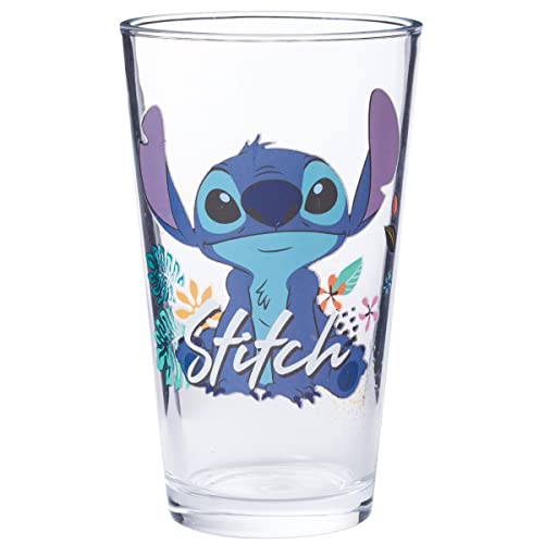 Image of Silver Buffalo Lilo and Stitch Tropical Chillin Ohana 4-Pack. Pint Glass Set, 16-Ounces