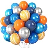 60Pcs Balloons Orange Blue, Outer Space Party Balloons Set, Navy Blue Silver Orange Yellow Agate Latex Balloon, Blue Party Balloons for Boys Kids Space Theme Birthday Party, Graduation, Baby Shower