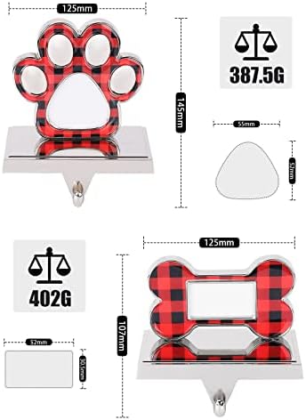 EBANKU 2 Pack Christmas Stocking Holder Dog, Free Standing Anti-Slip Metal Silver Dog Bone and Paw Print Stocking Holders Xmas Fireplace Hanger Hooks for Mantel Shelf Stand Christmas Decoration