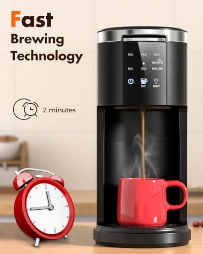 Kismile 14oz Single Serve Coffee Maker, 2 in 1 Pod Drip Coffee Maker Machine for K-Cup & Ground, Brew Sizes, 40oz Removable Water Reservoir, LCD Screen, Self-cleaning Function(Black) - 1