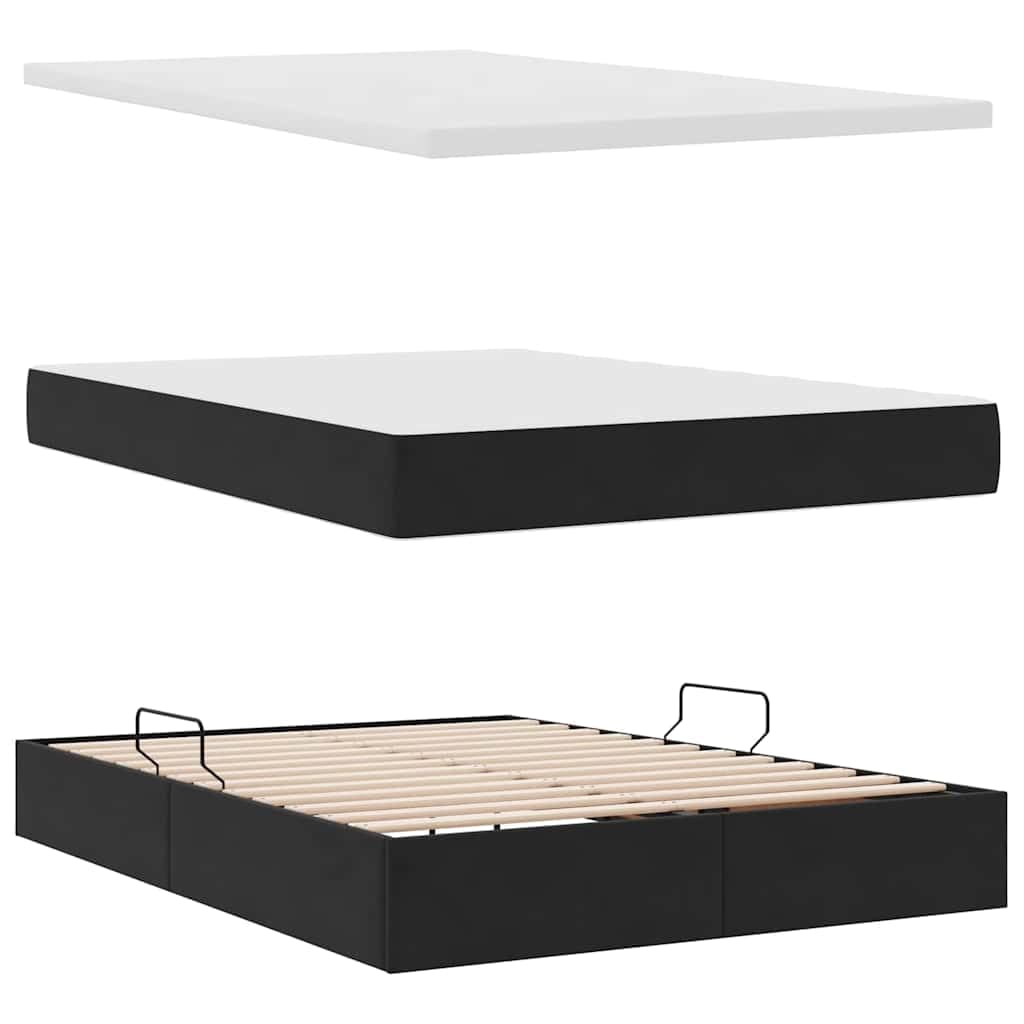 Cama tapizada de 120 x 200 cm con colchón y somier de láminas – Cama de almacenamiento con mecanismo de elevación hidráulica, funda de terciopelo, color negro