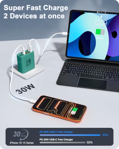 Image of 2-Pack 65W USB C Charger Block, 6-Port Fast Wall Charging Block [3 PD USB-C & 3 QC USB-A] for iPhone 17 16 15 Pro Max, iPad Pro, Galaxy S26 S25, Pixel 10 9, iWatch,Google & More