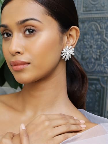 Image of Rubans Stud Earrings American Diamond Zirconia Stylish Jewellery Gift for Women & Girls