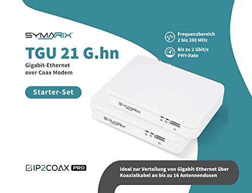 SYMARIX TGU 21 G.hn Wave-2-Technologie Ethernet Over Coax Modem (EoC) Gigabit-Ethernet über Koaxialkabel Latenz <1ms (Starter-Set)