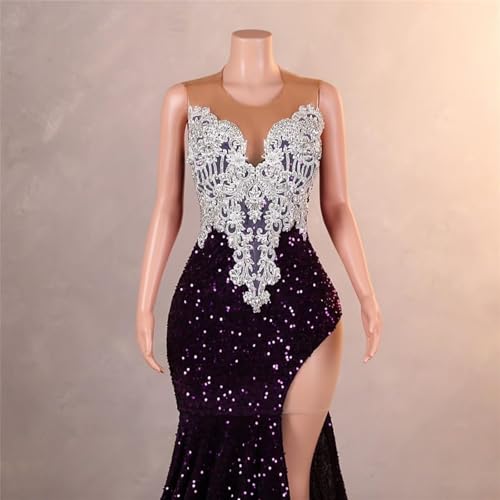 Sequin Sleeveless High Split Mermaid Prom Evening Dress Glitter Sequin Beaded Applique Pageant Gala Formal Party Gown4