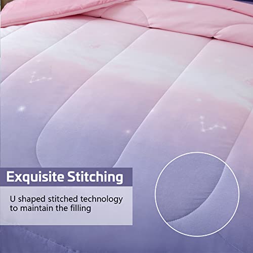 Girls Comforter Set Twin Size 6 Pieces Bed In A Bag Colorful Ombre Pink Purple Rainbow Bedding Set For Kids Teen (1 Comforter, 1 Flat Sheet, 1 Fitted Sheet, 1 Pillow Sham, 2 Pillowcases) #TOP4