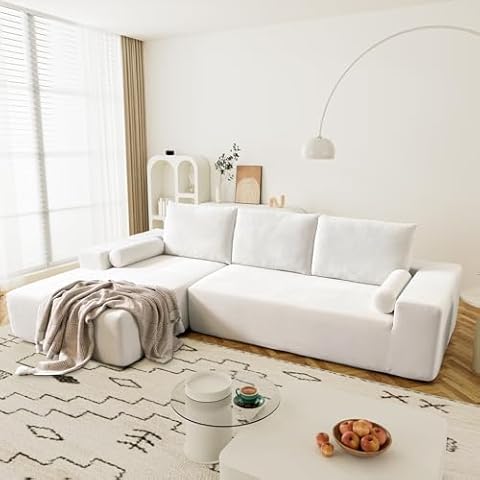 OUYESSIR L-Shape Modular Sectional Sofa Couch Set, 105" Upholstered Corner Cloud Sofa, Modern Chenille Minimalist Couch Sleeper for Living Room, 2 PC Free Combination, Beige White Cover