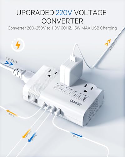 Image of DOACE 350W Voltage Converter US to Europe - 220V to 110V Converter for European Travel, Power Adapter Combo with PD Chargers for Hair Straightener Shaver Toothbrush CPAP Laptop Camera Phone