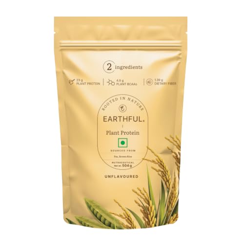 Image of Earthful Honest Plant Protein | 24g Protein /Serving & 4.9g BCAAs | For Weight Management, Energy, Muscle Support & Recovery | Made with Pea & Brown Rice | Unflavoured - 504g