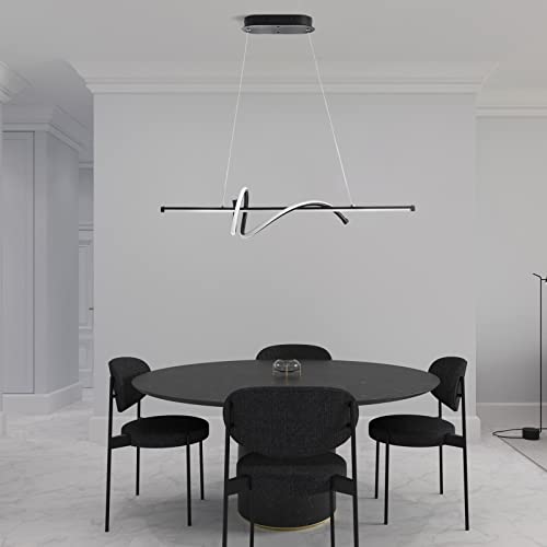 Modern Led Pendant Lighting,Led Chandelier Linear Wave Light Fixture,24W Led Hanging Light Fixture For Dining Room Kitchen Island Breakfast Area Living Room,Cool White 6000K Black #TOP7
