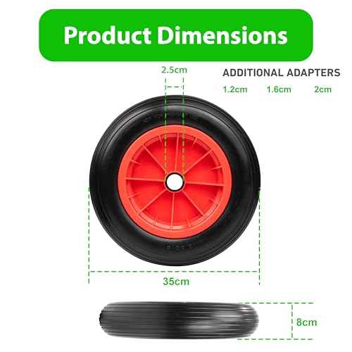 Crystals 14"/35cm Wheelbarrow Wheel Tyre 3.50-4.00/8 – Heavy Duty PU Rubber Puncture Proof Replacement Wheel for Trolley, Garden Cart, Go Kart, Barrow, Trailer, Truck – Red 6 Crystals 14"/35cm Wheelbarrow Wheel Tyre 3.50-4.00/8 – Heavy Duty PU Rubber Puncture Proof Replacement Wheel for Trolley, Garden Cart, Go Kart, Barrow, Trailer, Truck – Red - Image 6