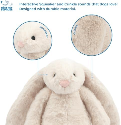 Best Pet Supplies Interactive Squeaky Dog Chew Toy, Ideal Dog Toys for Chewers, Small, Medium & Large Dogs, and Fetch Lovers - Bunny (Beige), Large — view 2