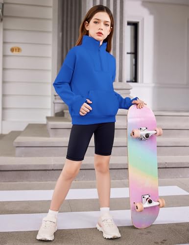 Image of Arshiner Girls Half Zip Sweatshirt Fleece Quarter Zip Pullover Sweatshirts | Fall Fashion Clothes for Teen Girls with Thumb Hole for 5-16 Years