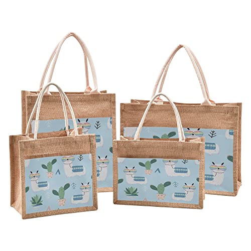 Mnsruu Llama Cactus Plant Animal Jute Tote Bags Women Grocery Shopping Bags with Handles for Outdoor Travel 12.6 x 16.9 x 7.1 inches