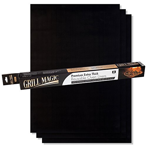 Grill Magic Black Non-Stick Oven Liners (Set of 3) – Extra Thick Protective Mat – Easy to Clean Fiberglass Coating – Fda aproved. 16.25-inch by 23 inch Grill Magic Black Non-Stick Oven Liners (Set of 3) – Extra Thick Protective Mat – Easy to Clean Fiberglass Coating – Fda aproved. 16.25-inch by 23 inch