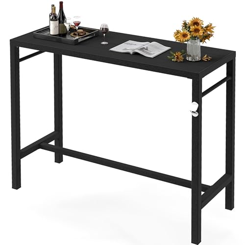 MURAGO 46*39*17 Outdoor Bar Table Extra Wide,Tall Bar Height Outdoor Pub Table, Ideal for Patio, Hot Tub, Dining, Balcony, Poolside, Weatherproof Composite Top, Rustproof, Built In Bottle Opener,Black