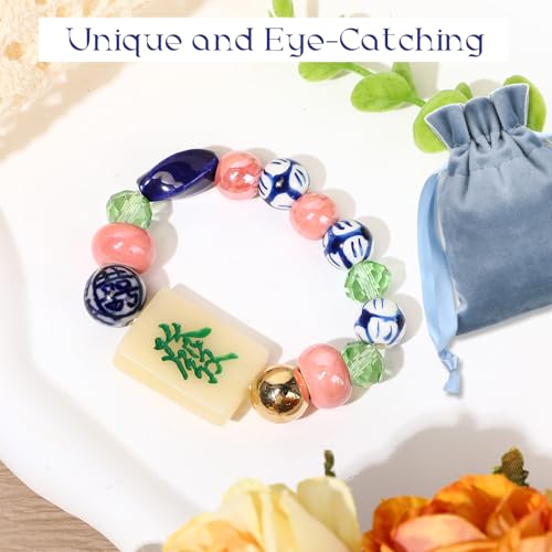 Mahjong Lucky Bracelet Mahjong Accessories Gifts Chinese Blessing Fortune Rich Mini Tiles Beaded Stretchy Bracelet Wealth Luck Women Men Cute Present Gift4